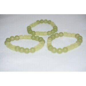 Set Of 3 Lt. Seafoam Green Round & Square Glass Beads Stretch 6" Casual Bracelet